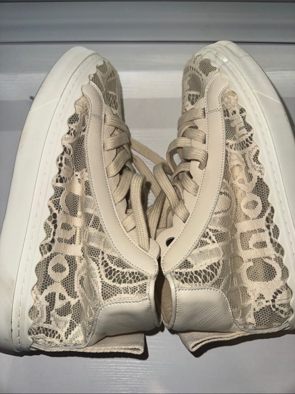 Chloé Cream Lace High-Top Sneakers